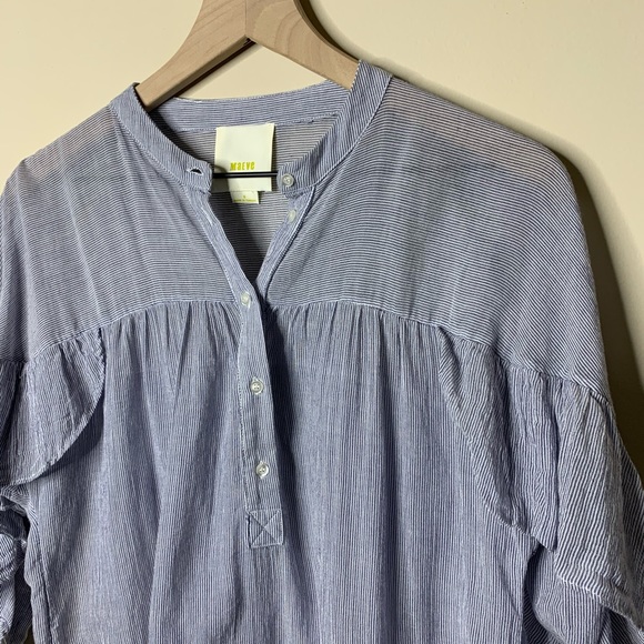 Anthropologie Maeve Blue Stripe Ruffle Blouse - Picture 7 of 8